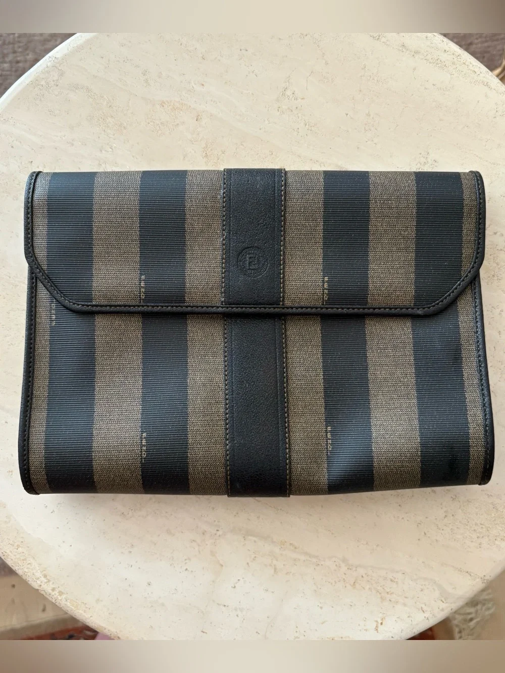 Fendi Striped Pequin Fold-Over Clutch